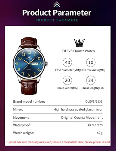 Image of OLEVS Casual Leather Watches for Men Easy to Read Quartz Number Waterproof
