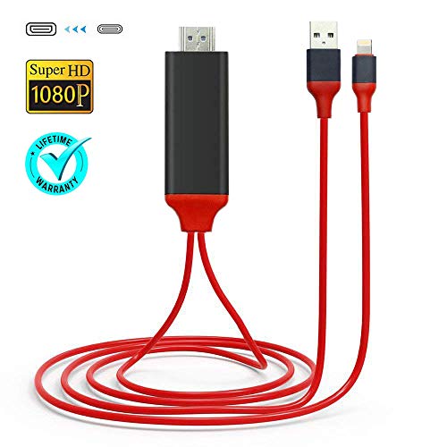 Compatible con iPhone iPad a adaptador de cable HDMI, 6.6ft Digital AV HDMI conector compatible con iPhone XS/XS Max/XR/X/8/7/6/Plus/5, iPad iPod iPhone a monitor de proyector de TV 2 m rosso