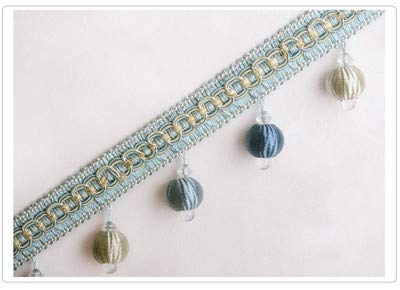 Frędzle, Frędzle Tassel, aplikacja na zasłony, 12 jardów koralikowy wisiorek wiszący kula domowa zasłona Sofa koronkowa lamówka(Light Blue)
