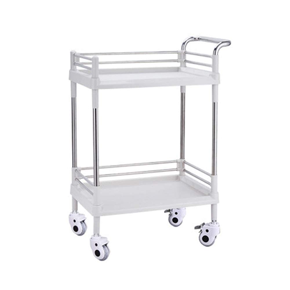 asdchZen Carts,Storage Car Service Car Utility Vehicle Multifunction Portable Trolley Home Cart Trolley 2-Tier Rolling Cart, Salon Hairdressing Hairdresser Beauty Storag,White-Large,White,M
