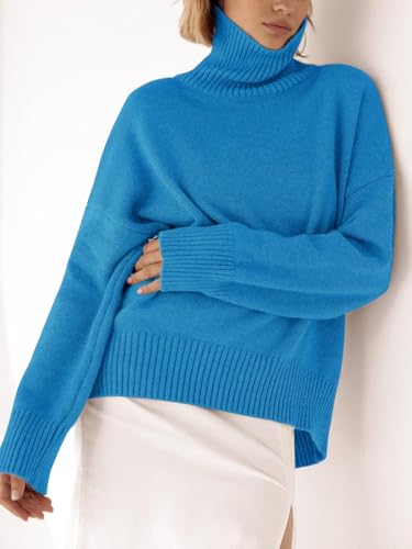Image of YKR Women's Turtleneck Sweater Chunky Long Sleeve Knitted Pullover High Low Hem Trendy 2025 Fall Winter Basic Jumper Top