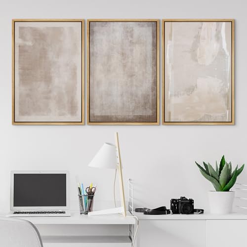 SIGNLEADER Framed Canvas Print Wall Art Set Soft Abstract Beige and Taupe Minimalist Texture Illustrations Boho Decorative for Living Room, Bedroom, Office - 16"x24"x3 NATURAL - Image 4