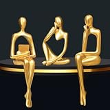 Abstract Gold Reading Thinker Statues for Book Shelf Office, Resin,Set of 3