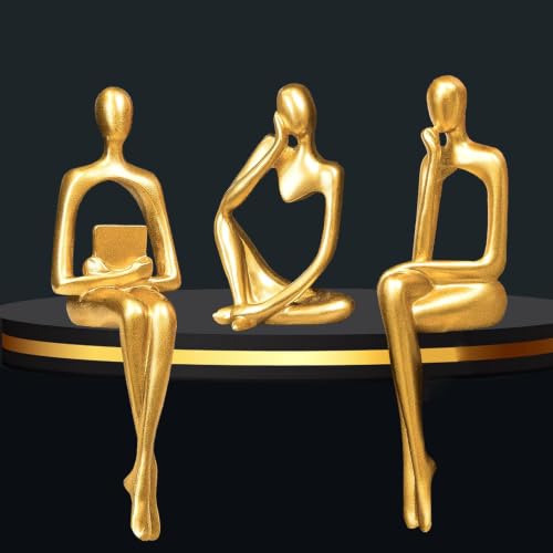 Prettidecor Gold Thinker Statue Set (3-Pack)