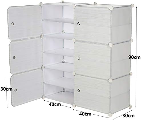 Youyijia 2 x 6 Tier Shoe Storage Portable Shoe Rack Organiser 90 x 80 x 30 cm Plastic Shoe Cabinet DIY Adjustable Shelving Stackable Storage Shelf Unit with Door for 24 Pair Shoes Toys Clothing White