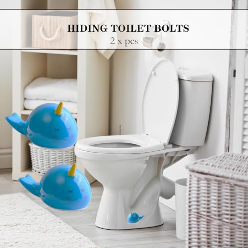 Image of ZUNON Toilet Bolt Caps, Decorative Toilet Bolt Covers, Ceramic Cute Sea Fish Covers Toilet Bolts Bathroom Decor Easy Installation Set of 2 (Blue Whale 2pcs)