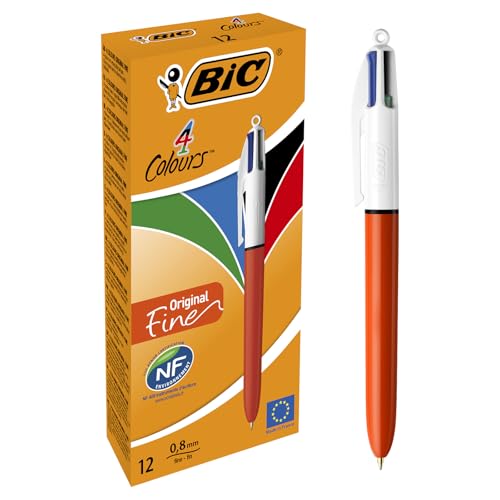 BIC 4 Couleurs Original Stylos-Bille Rétractables Pointe Fine (0,8 mm) - Boîte...