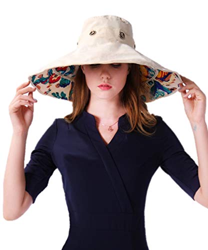 Packable Extra Large Brim Floppy Sun Hat Reversible Upf 50+ Beach Sun Bucket Hat Beige #TOP1