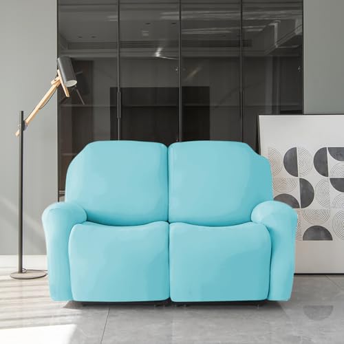 Image of HOKIPO 'SereneSolids' 140 GSM 6-Pieces Super Stretch Recliner Sofa Cover 2 Seater Fully Covered Washable Furniture Protector, Sky Blue (AR-4741-SBLU)