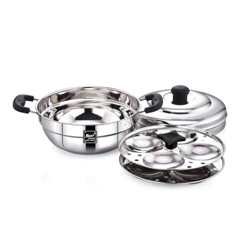 Image of Next Future 5-Star Idli Maker Steel | Mini Idli Steamer Stainless Steel | Small Idli Maker Multipurpose Steel Kadai with 2 Plates (8 Idlies)