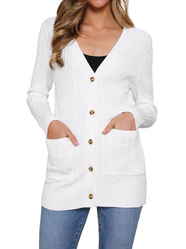 Allegra K Cardigan Sweaters for Women's Cable Knit Chunky Button Up Fall Winter Long Sleeve Casual Outwear Coat