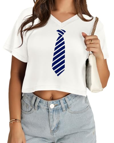 Image of Womens Crop Tops Short Sleeve V Neck Summer Cropped T Shirts Baisc Tees