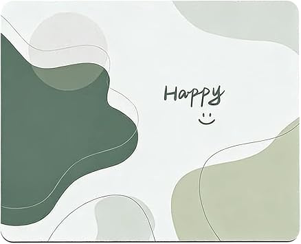 Mouse Pad with Abstract Green Wave Design, Happy Smiley Print, Non-Slip Desk Mat for Office and Home