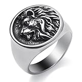 SOBHART Mens Signet Ring Stainless Steel Silver Lion Head Statement Rings Jewelry for Men Size 10