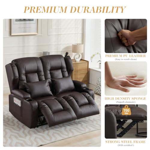 Image of Loveseat Recliner Sofa,RV Wall Hugger Recliners for Small Spaces,Reclining Loveseat Sofa Recliner with Cup Holders /Lumbar Pillows,RV Furniture (Brown, 56 inch 2-Seater)