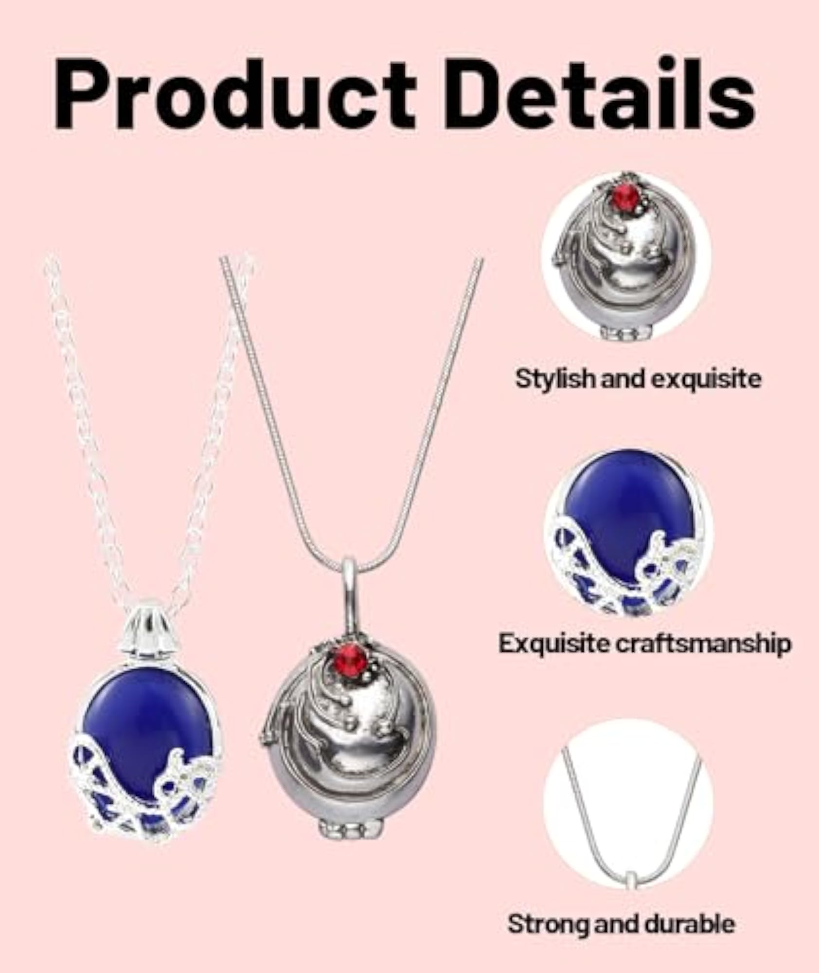 2 Pcs Blue Necklaces, Elegant Cat Eye Pendant Set