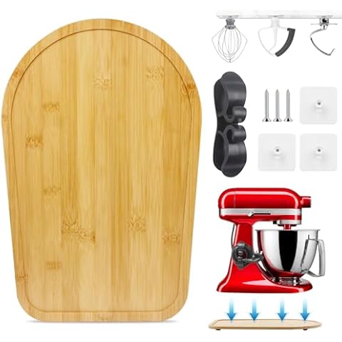 Sliding Mat for Kitchen aid 4.5-5 Qt Stand Mixer with 1Pc Cord Organizer and 3Pcs Attachment Holder for Kitchen Appliance Slider Counter, Moving Tray (Bamboo, Natural) Cover