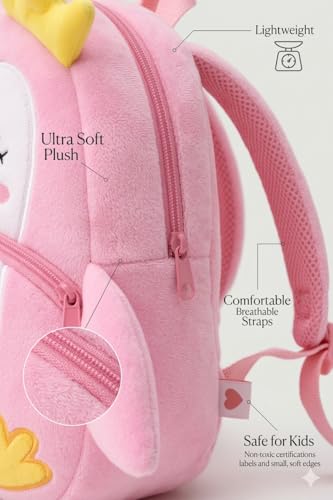 Image of Cartoon Plush Kids School Bag 2-6 Years | Soft Toy Backpack for Boys & Girls | Toddler Nursery Preschool Bag | Lightweight Adjustable Straps