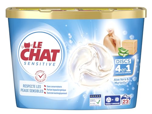 LE CHAT -Sensitive - Disc 4en1 -Savon de Marseille & Aloe Vera - Respecte les Peaux Sensibles -Sans Conservateur - Parfum Hypoallergénique - Testé...