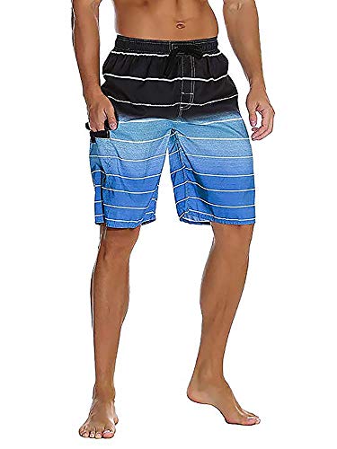 Jessie Kidden Mens Swim Trunks, Quick Dry Stripe Beach Short with Mesh Lining #6037-Blue, 34