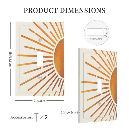 Decorative Light Switch Plate Covers Mid Century Gold Sun Boho Sunrise 1 Gang Light Switch Cover Plate Single Toggle Wall Plate Outlet Covers Wall Plate Faceplate for Bedroom Decor