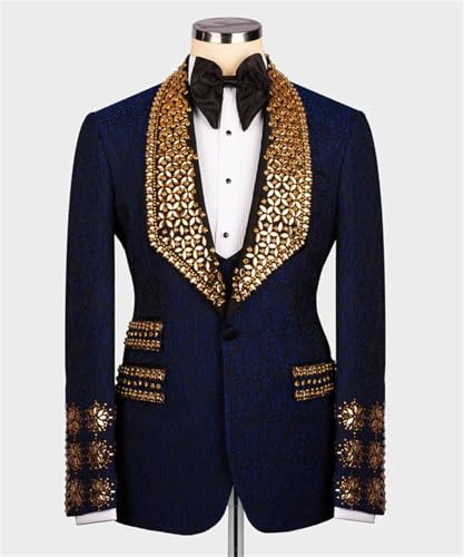 Men's Formal Jacquard Tuxedo with Luxury Handmade Rhinestone Slim Fit Dinner Blazer for Prom Party Wedding2