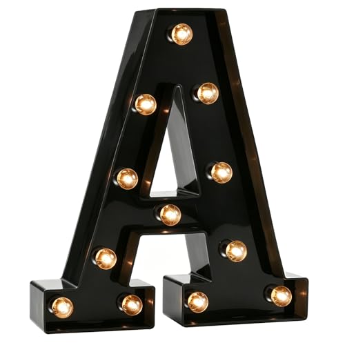 Image of Pooqla Black Light Up Letter A, Marquee Letters Black Room Decor | LED Lighted Letters Birthday Party Decorations, Gifts for Boys Men Christmas Anniversary Night Light Home Bar Room Decoration