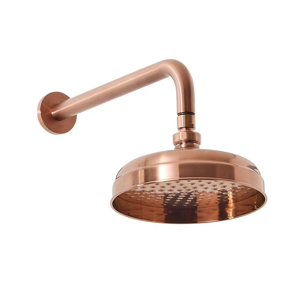 Milano Brushed Copper Elizabeth 205Mm Round Rainfall Shower Head Wall Mounted Arm - Copper