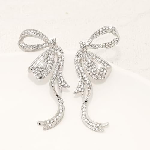 Gold/Silver/Pink Bow Earrings for Women, Cute Crystal Ribbon Stud S925 Silver Post, Trendy Rhinestone Minimalist Small Jewelry for Prom Birthday Party2