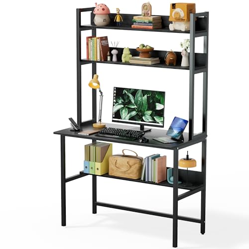 Image of Aquzee 40 Inch Desk with Hutch, Computer Desk with Shelves