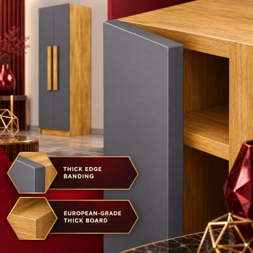 Image of Bniture Wooden Almirah for Clothes, Door for Bedroom, 2 Door Wardrobe with 4 Shelves Huge Storage Space (46D x 60W x 182H CM) | 3 Year Warranty (Giant Wood & Slate Grey)