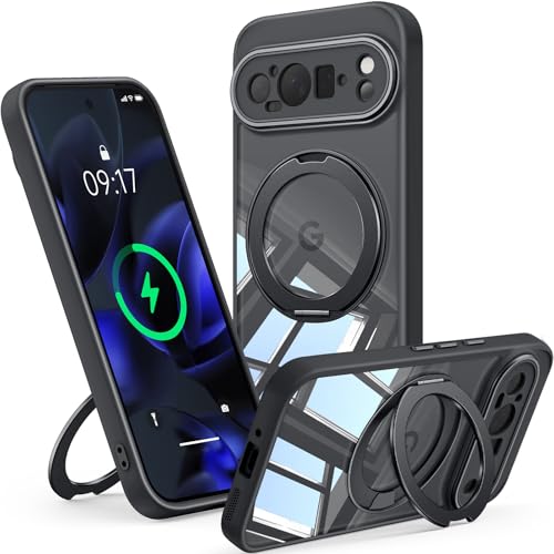 10 Best Cases for Pixel 9 Pro Fold: Ultimate Protection 2 【360° Spin Magnetic Stand】 Case for Google Pixel 9 Pro 【Fit for MagSafe & Pixelsnap】 Cover with Ring Holder 【No-Yellow Crystal Clear】 Camera Protection Phone Google Pixel 9 Pro Case - Black