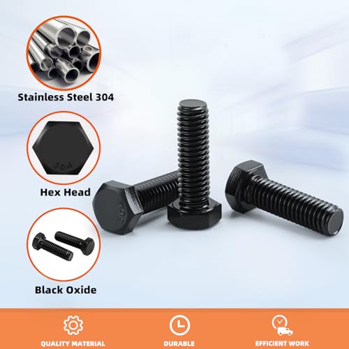 Image of 1 /2-13 x 1 Hex Head Cap Screws Hexagon Bolts, External Hex Drive, Stainless Steel 304, Fully Threaded, Black Oxide, 10 PCS