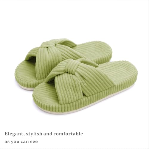 Slippers for Women Memory Foam House Bedroom Corduroy Bow Crossbands Slide Slipper Shoes Comfy Trendy Gift Slippers3