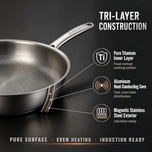 Image of Titanium Frying Pan 12 Inch, Pure Titanium Skillet, Uncoated, Oven Safe