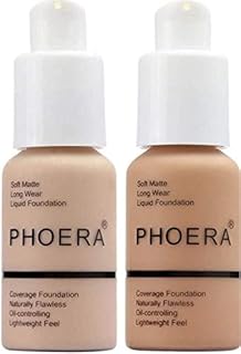 ABRUS - 2 Pcs PHOERA Foundation,Full Coverage Foundation, Concealer Foundation Full Coverage Flawless Cream Smooth Long Lasting New 30ml PHOERA 24HR Matte Oil Control Concealer (Nude & Buff Beige)