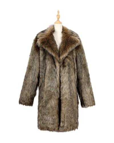 Image of UMREN Mens Warm Leopard Faux Fur Coats Jacket Long Luxury Overwear Parka Cardigans