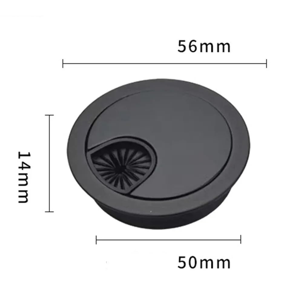 Griglie passacavi per scrivania, Organizzatore di anelli tenuta for cavo uscita della linea copertura del foro filo da 2 pezzi 50/60 / 80MM(Black,53MM)
