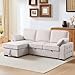 ERYE L-Shaped Pull Out Sleeper Couch Bed, Modern Chenille Upholstered Button Tufted Corner Couch Reversible Sectional Sleeper Sofa Bed W/Storage Chaise, Cup Holders