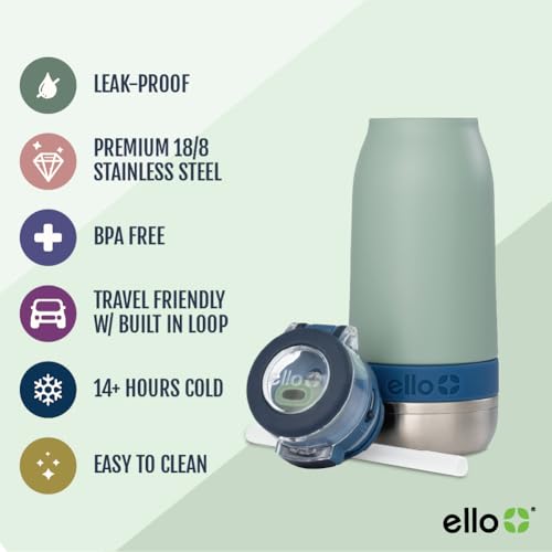 Image of Ello Emma 14oz Insulated Stainless Kids Water Bottle with Straw, Seaside