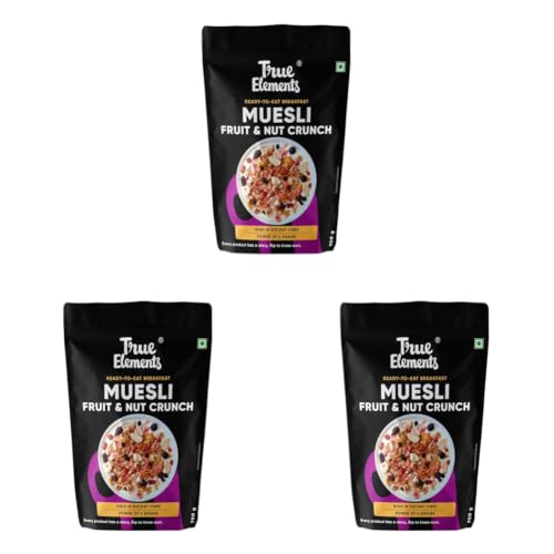Image of True Elements Fruit & Nut Crunch Muesli 700g | Fruit and Nuts | Cereals for Breakfast | Rich in Fibre | Muesli with Oats and Nuts (Pack of 3)