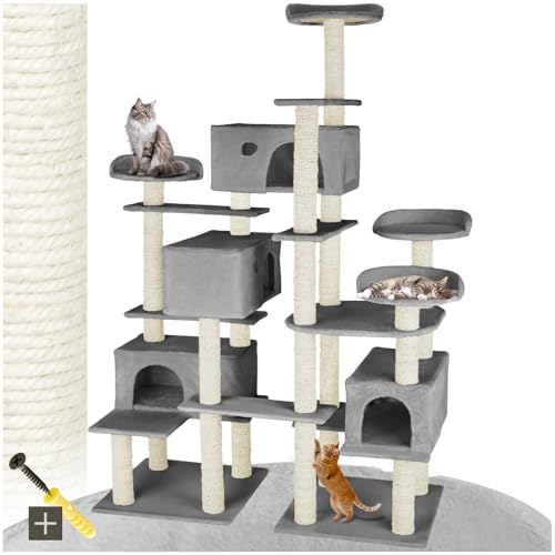 tectake® Arbre à Chat XXL Griffoir pour Chat 214 cm, 4X Maisons 4X...