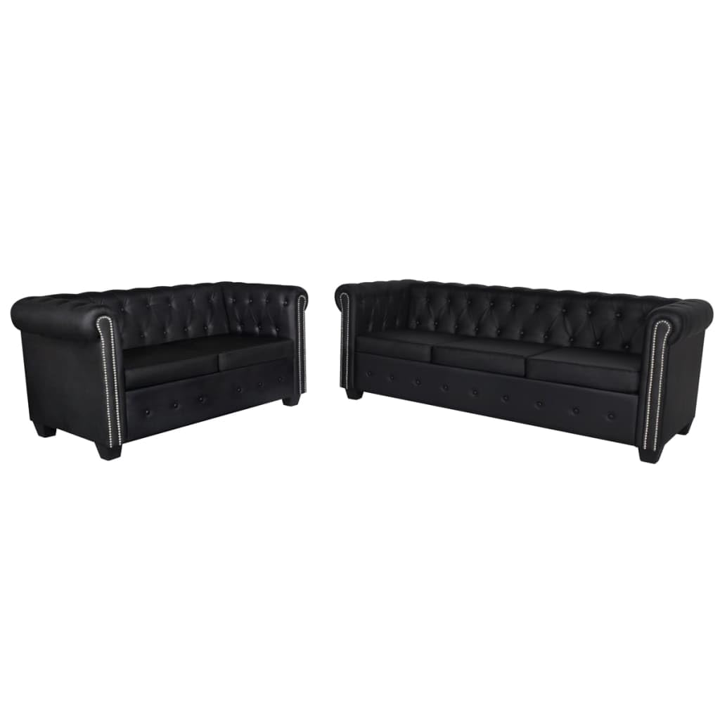 Divani Chesterfield a 2 Posti e a 3 Posti in Similpelle Nero Poltrone Sofa Divano Ufficio Divano Moderno Divano Per Esterno per Soggiorno Sala Studio Balcone Camera Da Letto