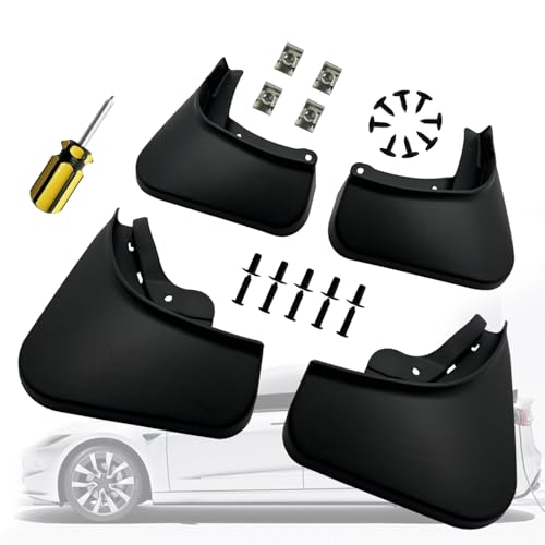 Image of Mud Flaps Compatible with Tesla Model 3 Highland 2024 No Drilling No Tape All Weather Mudguards Splash Guards with Install Kit for Model 3 Exterior Accessories Set of 4