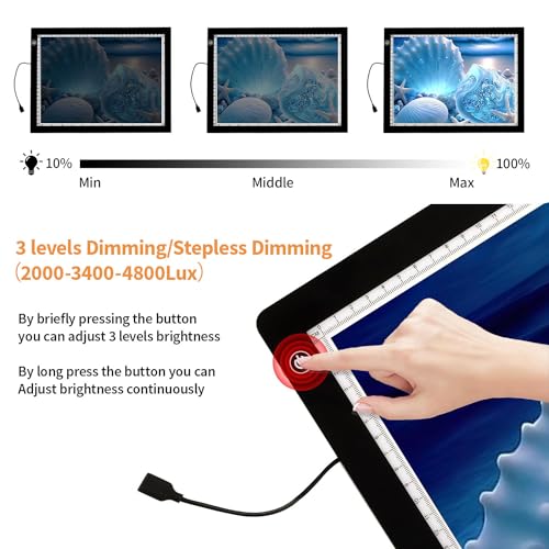 Zocelight A3 Light Pad for Diamond Painting Kit,4800Lux Super Bright 5mm Ultra Thin Diamond Art Light Board with Stand and Clip,3 Levels Dimming Light Box for Artists,Drawing,Sketching,Animation - Image 3
