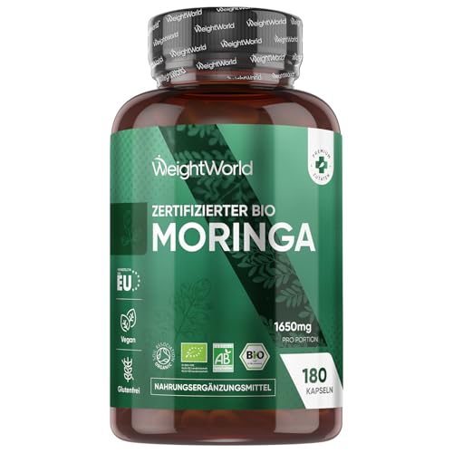 Bio Moringa Kapseln - 1650mg Moringa Oleifera Pulver in nur 3 Kapseln täglich -180 vegane Kapseln...