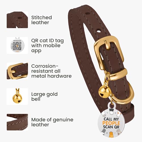 Collar para gatos de piel BRONZEDOG de 23-28 cm ideal para paseos diarios 3