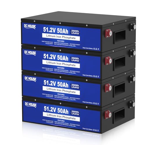 48V 50Ah Lithium Battery 2560wh, Built-in 50A BMS, 48V 200AH (4pack 48V 50AH) Suitable for Solar System, Solar Energy Storage Battery, for RV, Trolling Motor, Off-Grid Solar System (Split Shipment)