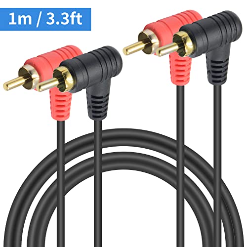 Duttek 90 Degree 2RCA Cables 1M, 2-Male to 2-Male RCA Audio Stereo Subwoofer Cable Audio Cord Cable for Audio Speakers - Image 3