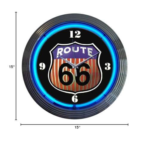 Neonetics Cars and Motorcycles Route 66 Round Neon Wall Clock, 15-Inch
